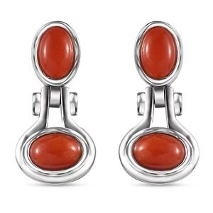 NWT Mediterranean Coral & White Zircon Earrings in Platinum over .925 Sterling